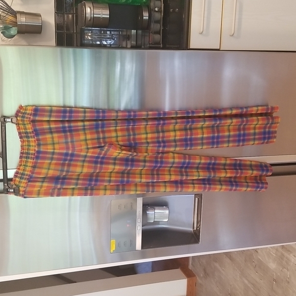 💕WEWOREWHAT💕 Plaid Print Smocked Mesh Pants ~ Swimsuit Coverup Large L NWT - Picture 8 of 16